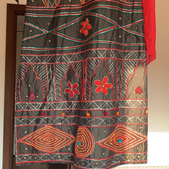 FESTIVE READY: CHOCOLATE BROWN silk kurta with tribal work. Lightweight. - Picture 4 of 12